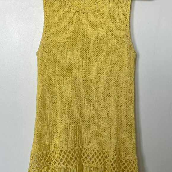 Crochet Open Knit Dress Yellow Size Medium Fringe Festival - Picture 2 of 3